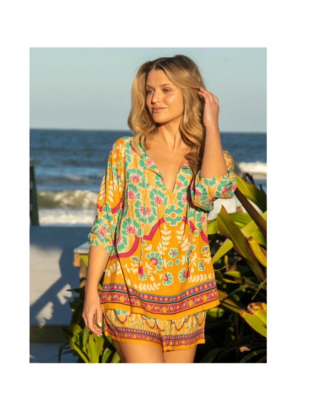 Natural Life Maribel 3/4 Sleeve Flowy & Soft Boho Top Sz L